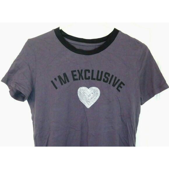 Carbon Copy Tops - Carbon Copy Women's I'M EXCLUSIVE Embellished Heart T-Shirt Gray Top - Size M